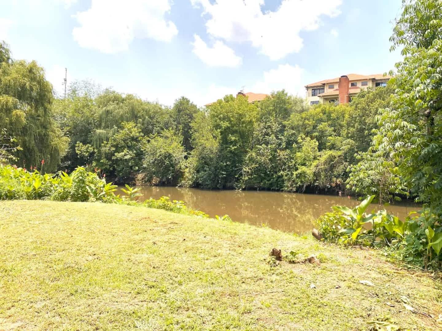 Lawn running down to the river