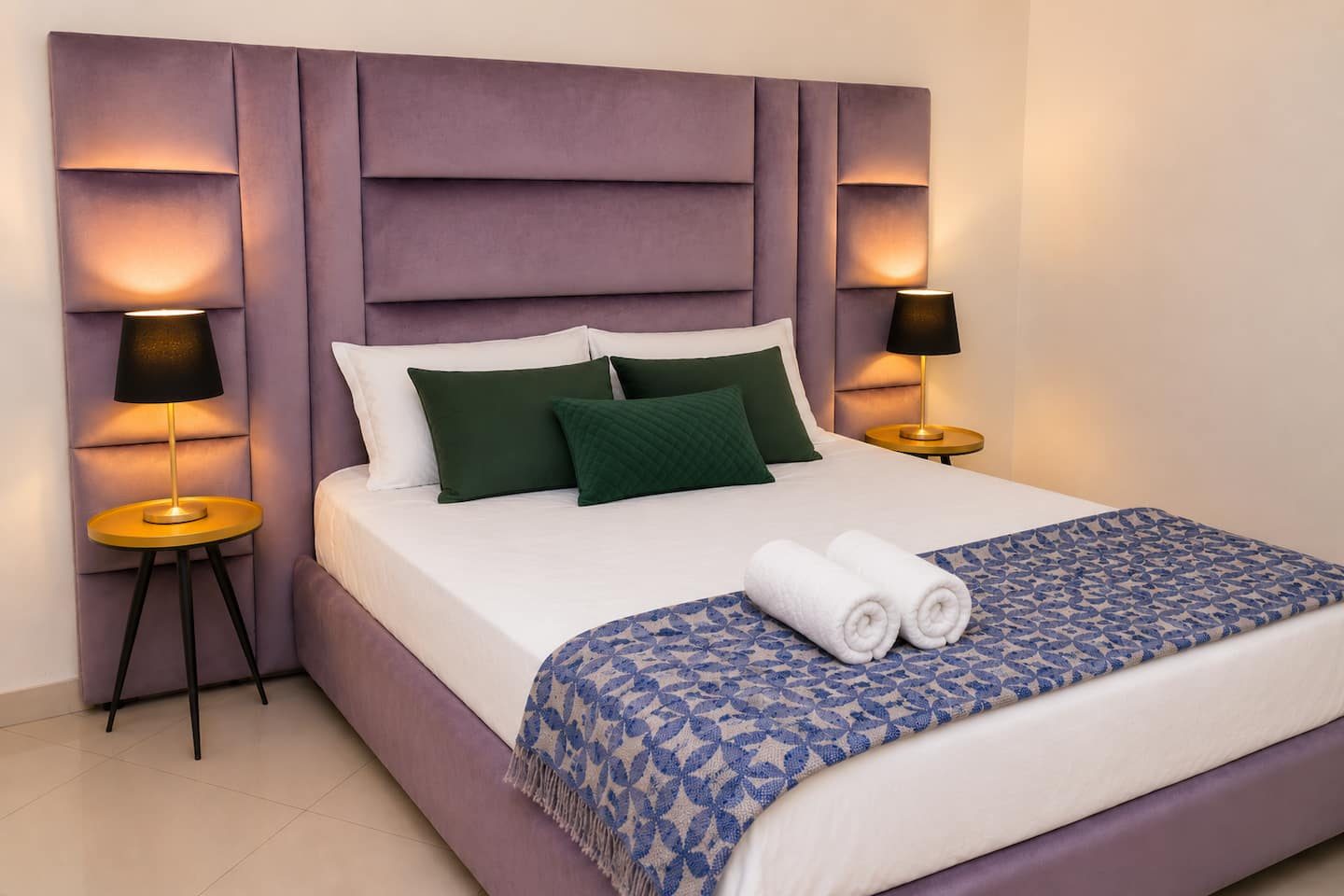 Bedroom with upholstered headboard